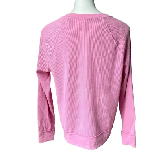 Sunnyside by SUNDRY Pink Stonewashed Waffle Knit Pullover Top, Sz Lg - Picture 2 of 14